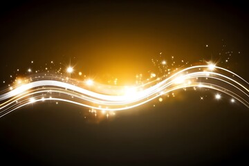 Poster - Golden Abstract Background with Glowing Lines and Stars