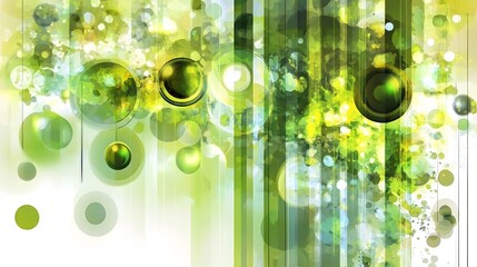 Wall Mural - Abstract Green Watercolor Background with Circles and Stripes