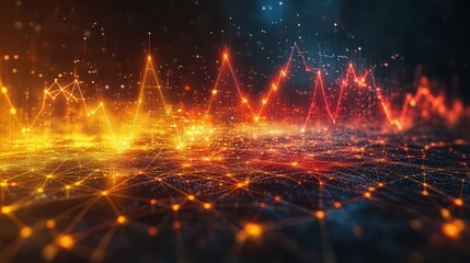 a colorful, abstract image of a cityscape with orange and red lines and dots. the image has a futuri