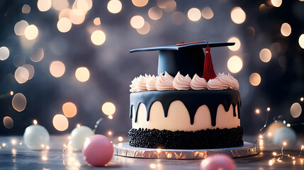 Sticker - Chic Graduation Cake with Mortarboard and Sparkling Lights