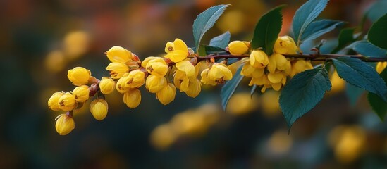 Sticker - Close-up of a branch of a bush with yellow flowers.