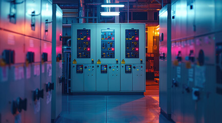 Poster - A high voltage switchgear, Power plant. control room.