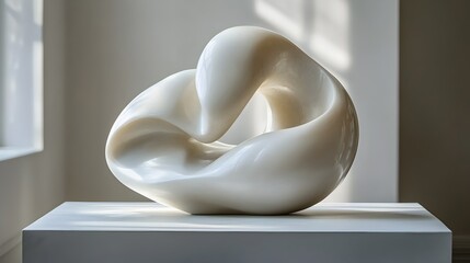 Aufkleber - Smooth,elegant white sculpture with an organic,flowing form displayed in a minimalist,contemporary gallery setting. The abstract,sculptural piece creates a refined.