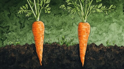 Set of Carrot Watercolor Vector,Hand holding carrots growing in the soil, illustrated in watercolor, symbolizing healthy food and agriculture in farm,,Carrot clipart, isolated vector illustration.