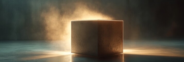 Illuminated cube with glowing tech elements