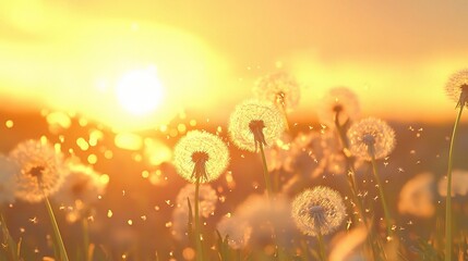 Canvas Print - Serene Sunset Over Dandelions in Soft Light