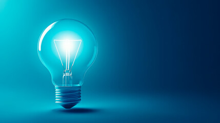 Glowing Light bulb on a blue background.