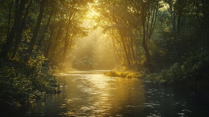 Sticker - Serene Forest River at Golden Hour