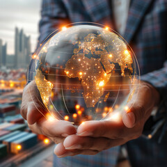 Leinwandbilder - Hand holding globe logistics network digital global technology, freight.