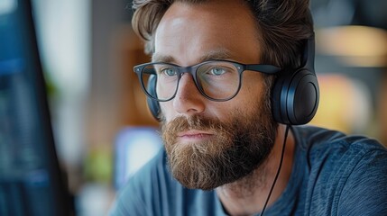Leinwandbilder - Software developer in a call with a client.