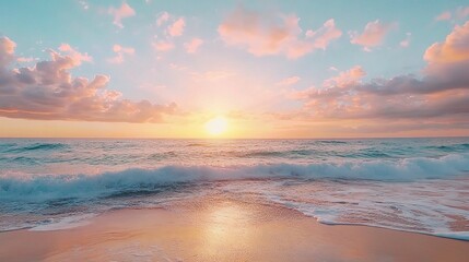 Canvas Print - Serene Ocean Sunset with Colorful Clouds and Waves