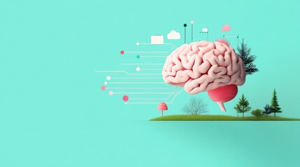 Canvas Print - A stylized illustration of a brain with data flowing through it, representing the learning and adaptation capabilities of AI.