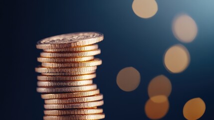 Poster - A close up shot of a stack of gleaming gold coins, symbolizing wealth and prosperity.