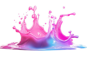 Aufkleber - A vibrant splash of pink and blue paint, captured against a white isolated background.