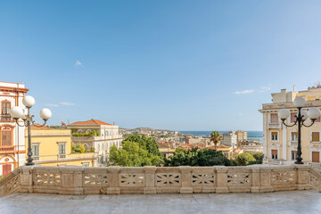 Panoramic aerial view of Cagliari, Italy, from the Saint Remy bastion