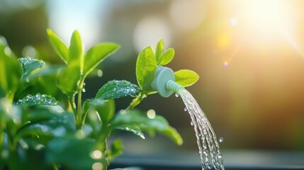 Poster - A close up of an automated irrigation system, highlighting the use of technology for water conservation.