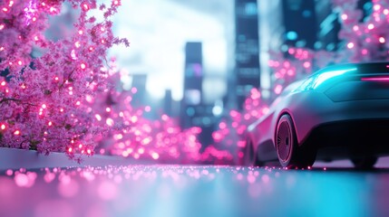 Wall Mural - a futuristic cityscape with towering skyscrapers, glowing holographic displays, and self driving veh