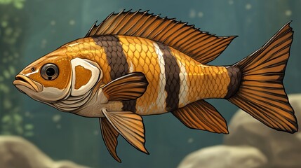 Sticker - Stunning Close-up of a Vibrant Orange Cichlid Fish