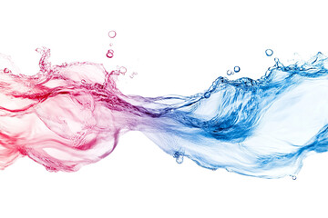 Poster - Dynamic splash of pink and blue liquid merging with vibrant movement on a black background.