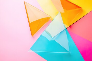 Colorful glass pyramid shapes on vibrant gradient background