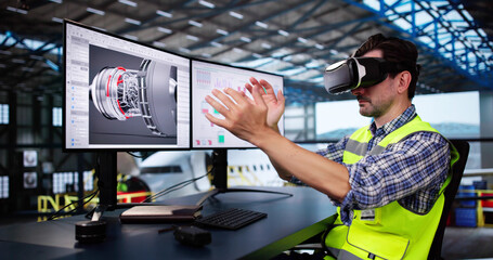 Fototapete - Virtual Reality Headset And Industrial Factory. VR Technology