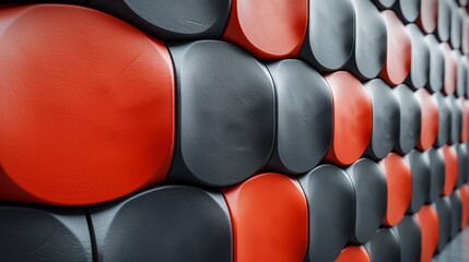 Aufkleber - Abstract geometric wall with black and red rounded shapes