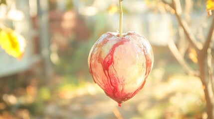 Canvas Print - Ripe Red Apple Hanging From a Branch