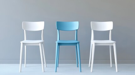 Blue Chair Among White Chairs