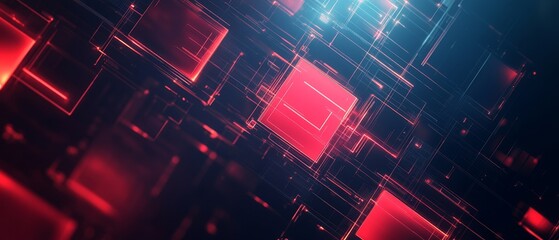 Aufkleber - Abstract background with glowing red and blue neon squares.