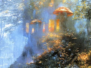 Poster - Enchanted Forest House with Mushroom Roof