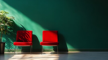 Sticker - Red Chairs in Sunlit Room