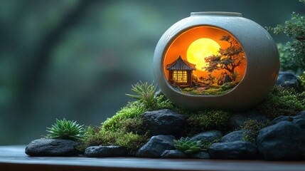 Poster - A serene miniature landscape within a decorative vase.