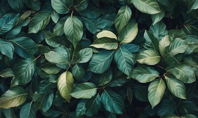A close up of a green tree branch with many leaves