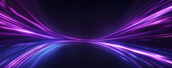 Sticker - Futuristic dynamic motion technology. Neon color glowing lines background, high-speed light trails effect. Purple glowing wave swirl, impulse cable lines.