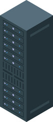 Wall Mural - modern server tower storing big data is standing on white background, isometric view