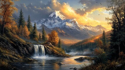 Wall Mural - Majestic Mountain Landscape at Sunset