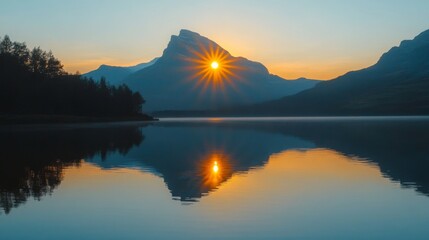 Wall Mural - Sunrise Over Mountain Lake