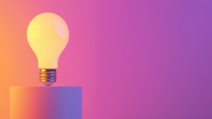 Sticker - A glowing light bulb atop a white pedestal against a vibrant purple background, illuminating the space with warm colors.