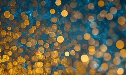 Sticker - A blurry image of a gold and blue background with a lot of small circles