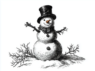 snowman vintage illustration isolated on background