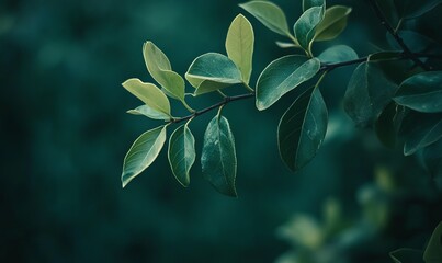 A close up of a green tree branch with many leaves