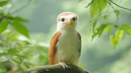 Sticker - Curious Bird Perched on a Branch in Lush Green Foliage