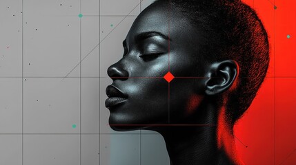 Canvas Print - A stylized profile of a woman against a geometric background.