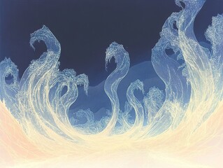 Sticker - Abstract Wave Landscape: Digital Art with Blue and White Hues