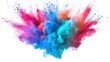 © Nuttaya Nampai - Brightly colored powder clouds exploding in vivid blues, greens, and reds, isolated on white. Suitable for festival promotions, Holi events, or creative abstract wallpapers.