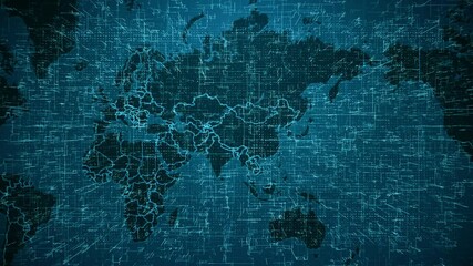 Wall Mural - global technology map: digital world with blue circuitry, ai, and cyber network for data and cloud c