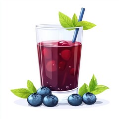 Wall Mural - Flat-style illustration of blueberry juice, colorful design, isolated on white background.