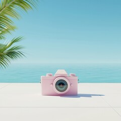 Poster - Pink Camera on Beach.