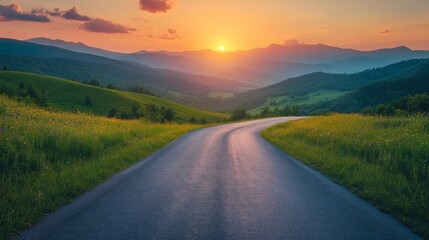 Wall Mural - Mountain Road at Sunset