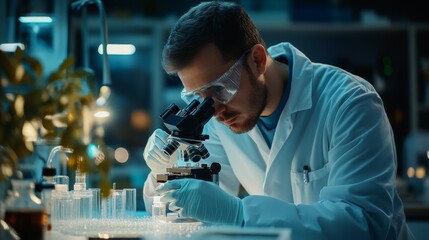 Wall Mural - scientist examining samples in laboratory